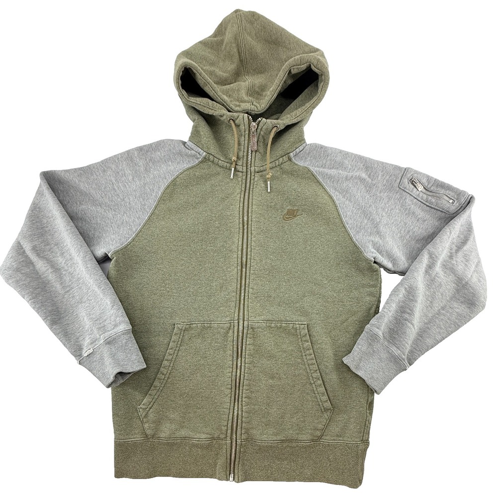 Nike Sportswear Hoodie Womens Small Olive Green Gray Full‎ Zip Sweatshirt
